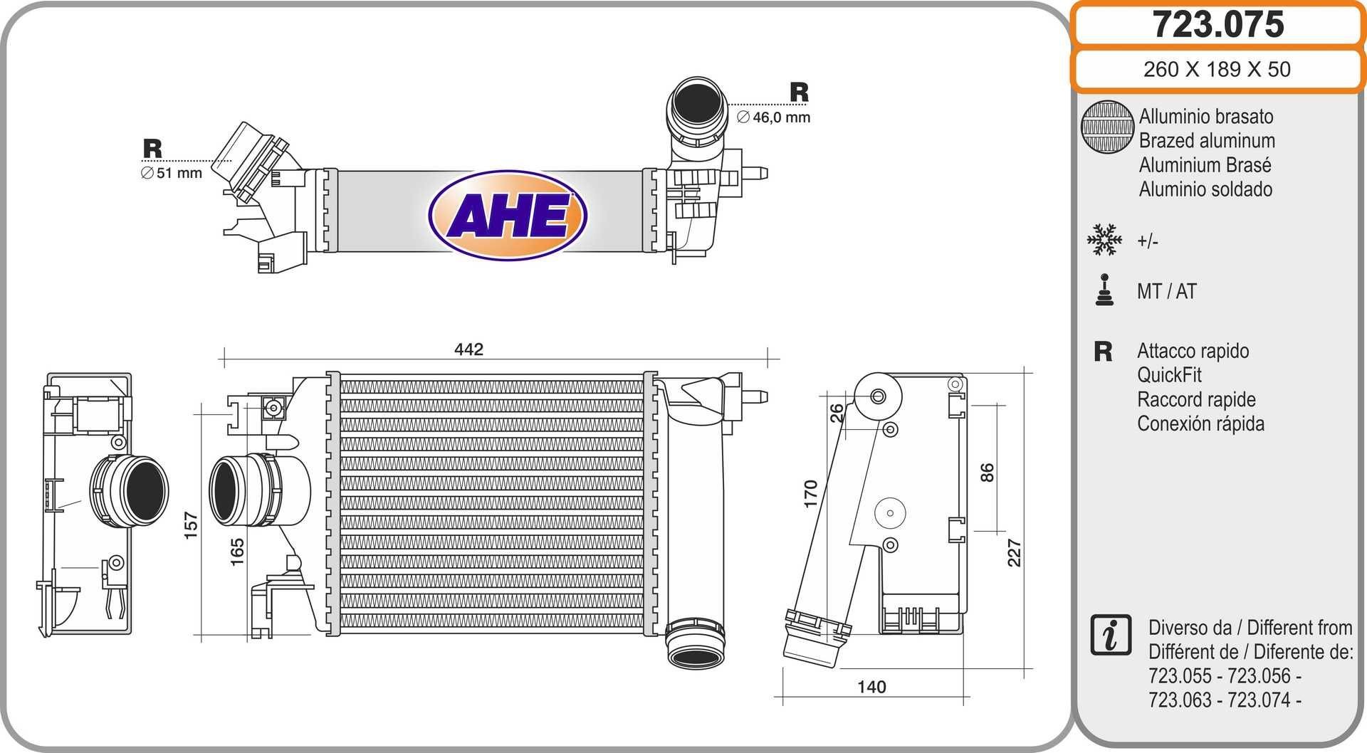 AHE Intercooler 723.075 723.075 Échangeur air RENAULT CLIO AHE
