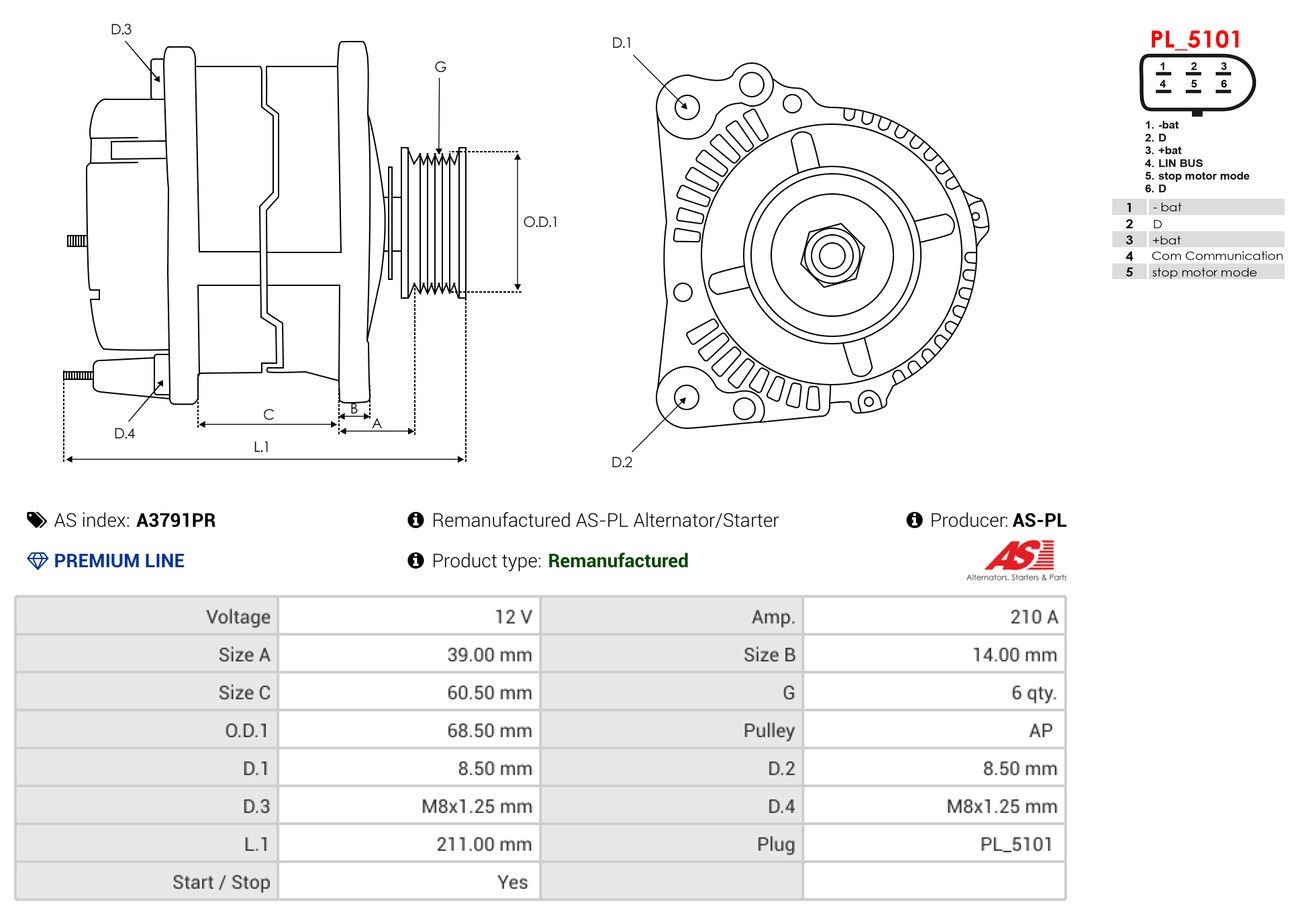 Alternátor AS-PL A3791PR AS-PL A3791PR Alternátor AUDI Q5 2020