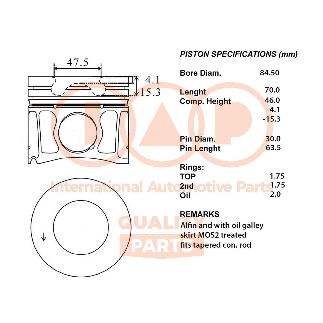 IAP QUALITY PARTS Stempel 100-14085 100-14085 Motor stempel LAND ROVER DEFENDER IAP QUALITY PARTS