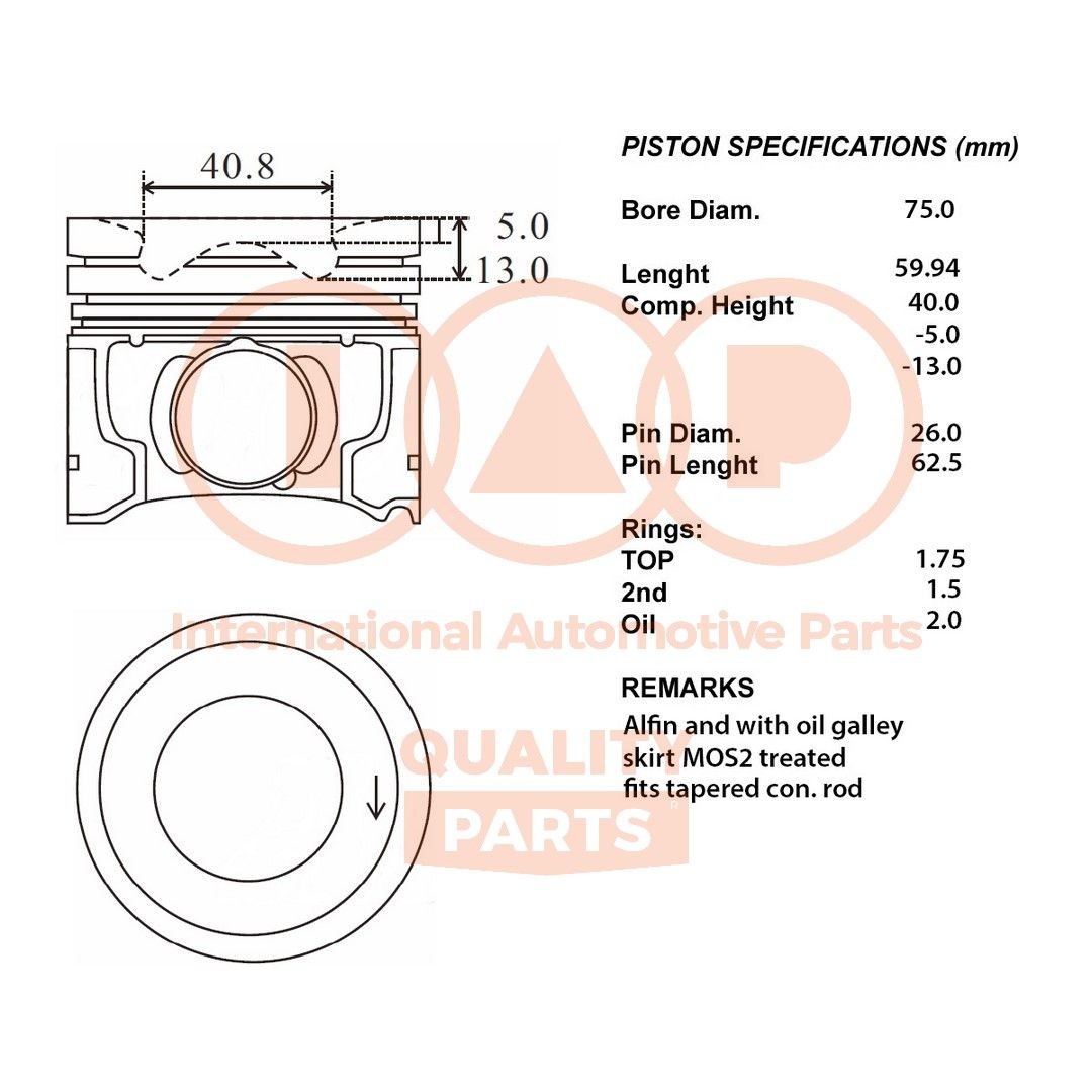IAP QUALITY PARTS Kolben 100-17230 100-17230 IAP QUALITY PARTS Kolben Toyota Hilux IV Kosten