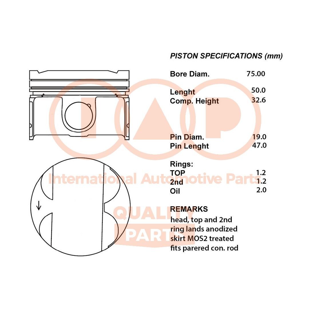 IAP QUALITY PARTS Kolv 100-50031 IAP QUALITY PARTS 100-50031 Kolv Skoda Fabia 3 original
