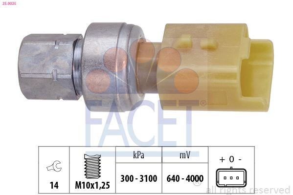 Tlakový spínač klimatizácie FACET 25.0025 FACET 25.0025: Spínač vysokého tlaku klimatizácie Peugeot 3008 2025