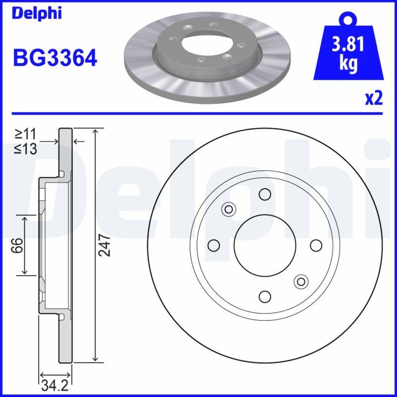 DELPHI Disque de frein BG3364 Disques de frein DELPHI 307 BG3364 pas cher