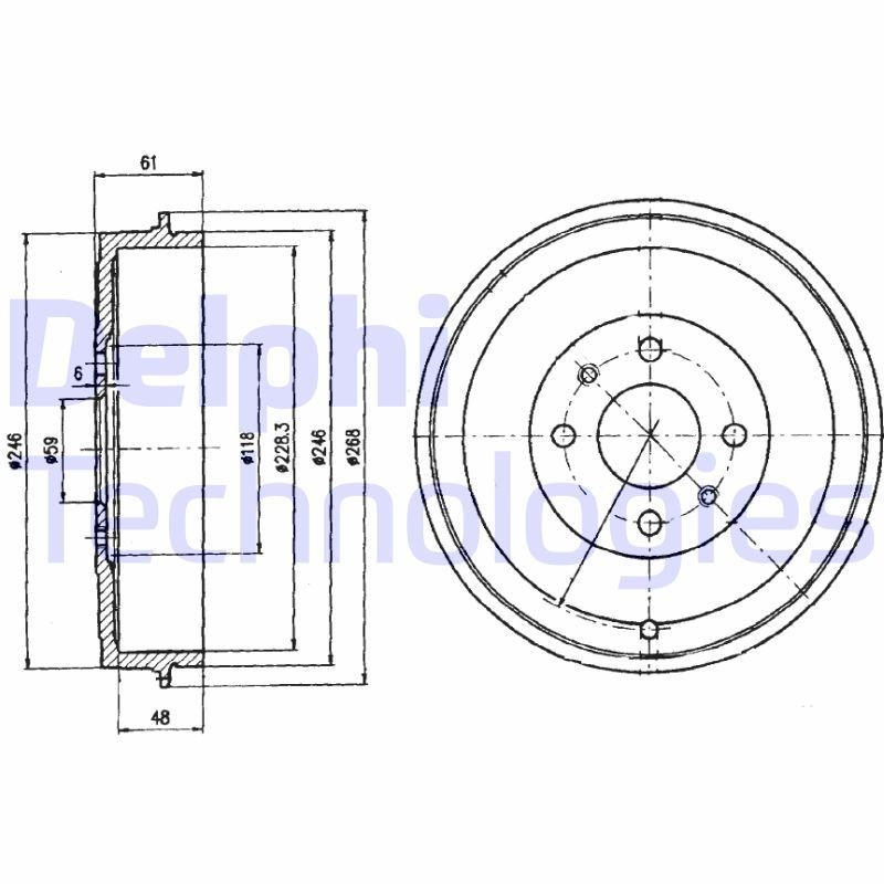 DELPHI Bremsetromle BF379 DELPHI BF379 Fiat Uno 146 Bremsetromler originale pris