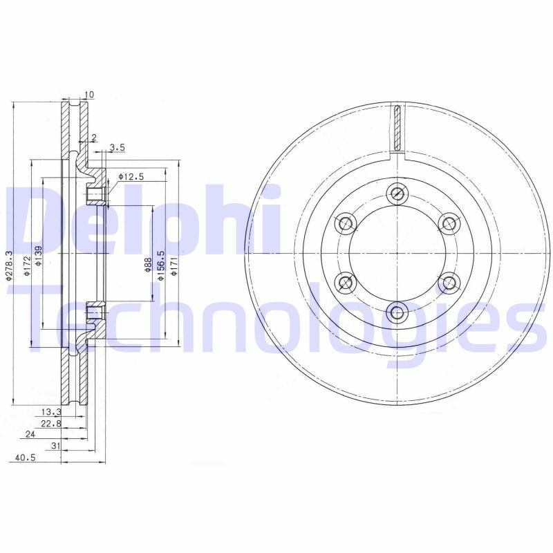 DELPHI Disco freno BG3523 DELPHI BG3523 Disco freno SSANGYONG Korando Family 2.2 D Trazione integrale 69 CV 1995