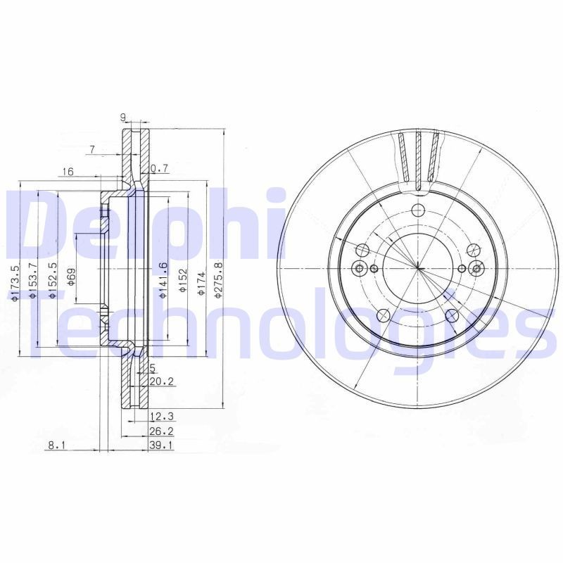 DELPHI Bromsskiva BG3721 Byta Bromsskivor HYUNDAI XG (XG) kostnad DELPHI BG3721