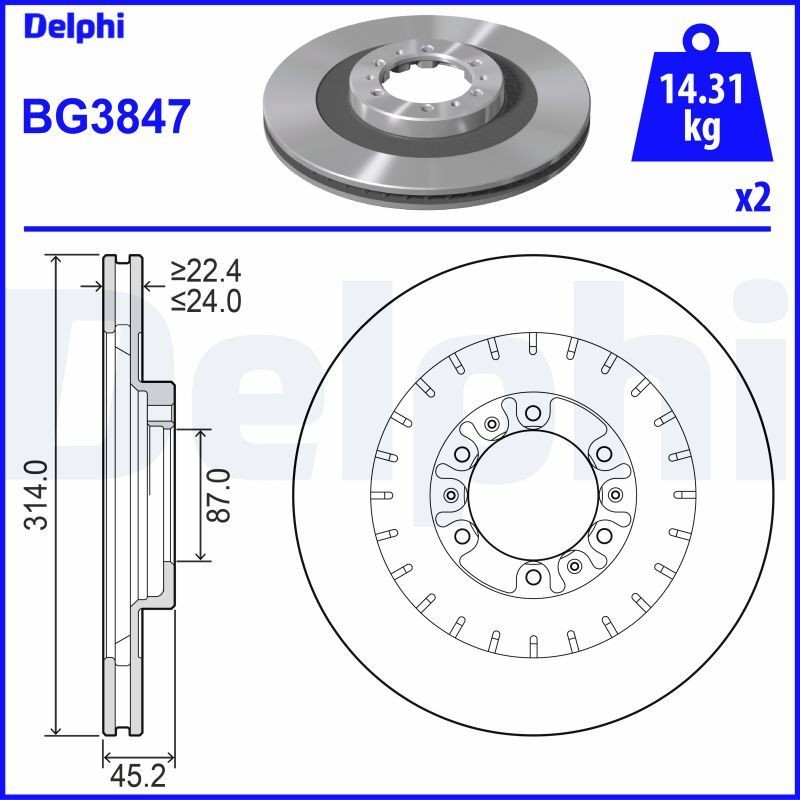 DELPHI Bromsskiva BG3847 DELPHI BG3847 Bromsskiva MITSUBISHI L200 III Pick-up (K6) 2.8 TD 4WD (K77T) 125 hk 2003