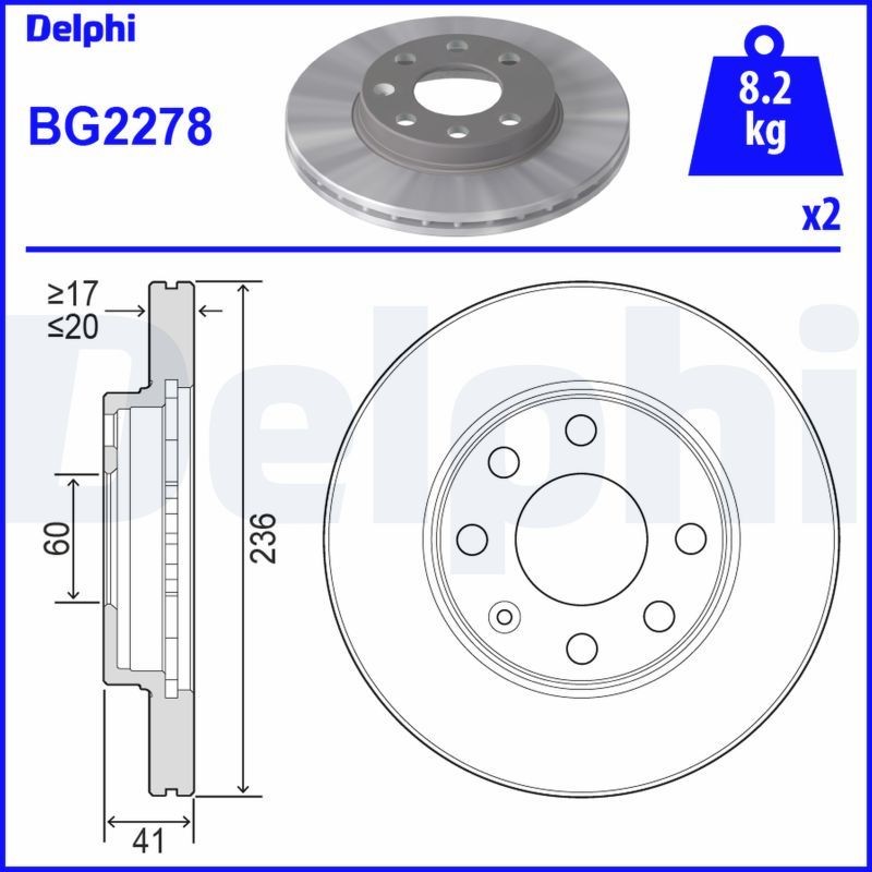 Bremseskive DELPHI BG2278 DELPHI BG2278 Bremseskive CHEVROLET AVEO 2024