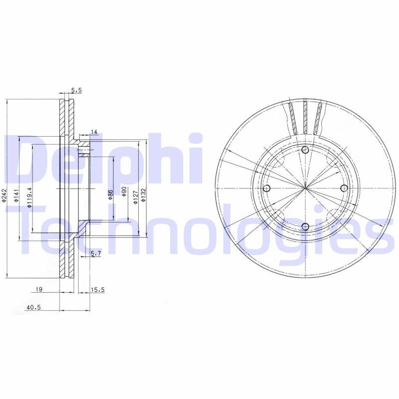 DELPHI Bremseskive BG2394 DELPHI BG2394 Bremseskive HYUNDAI Pony Hatchback (X-2) 1.3 69 hk 1990