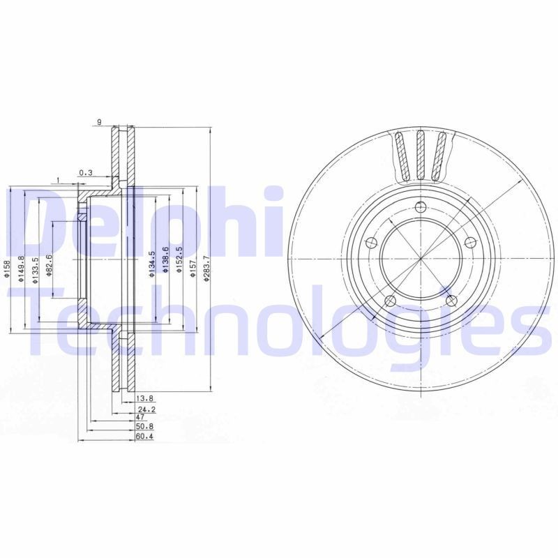 DELPHI Remschijf BG2507 DELPHI BG2507 Remschijf JAGUAR XJ Sedan 4.0 6 222 Pk 1993