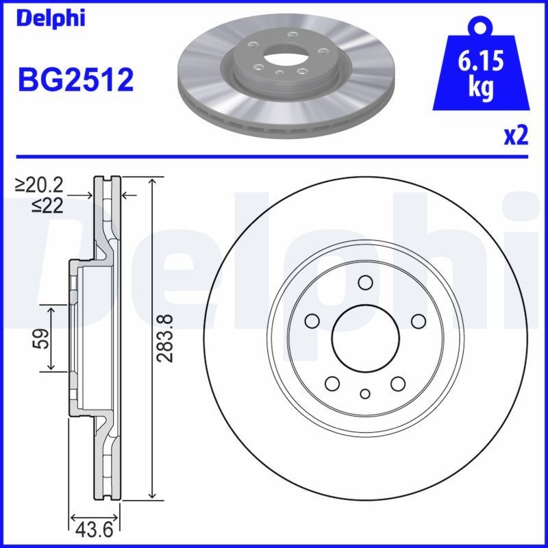 DELPHI Remschijf BG2512 DELPHI BG2512 Schijfremmen Croma I Hatchback (154) originele prijs