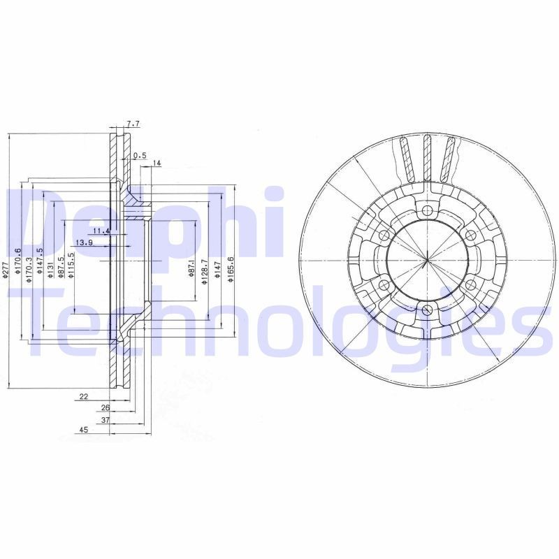 DELPHI Bromsskiva BG2561 DELPHI BG2561 Bromsskiva MITSUBISHI L300 / Delica III Skåpbil (P0_V, P1_V, P_2V) 2.5 TD 87 hk 1988