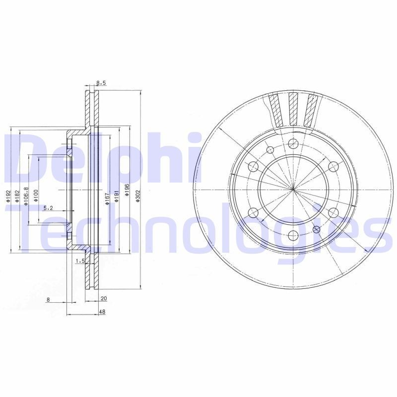 DELPHI Bromsskiva BG2591 DELPHI BG2591 Bromsskiva TOYOTA Land Cruiser 40 Pick-up (J40) 4.2 (FJ45_P) 121 hk 1982