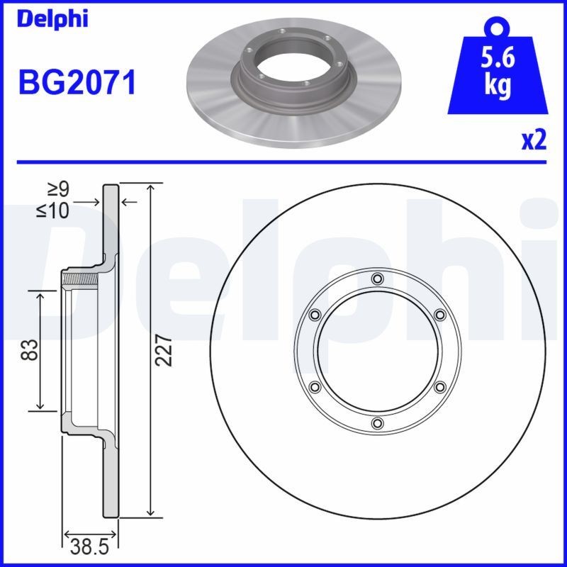 DELPHI Disco freno BG2071 DELPHI BG2071 Disco freno RENAULT 4 Van 1.1 (2370, 210B) 34 CV 1982