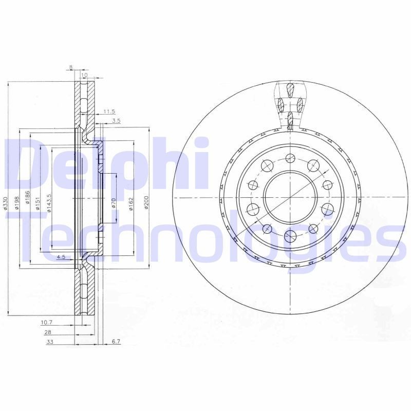 DELPHI Bremseskive BG3993 Bremseskiver Jeep KL BG3993 DELPHI