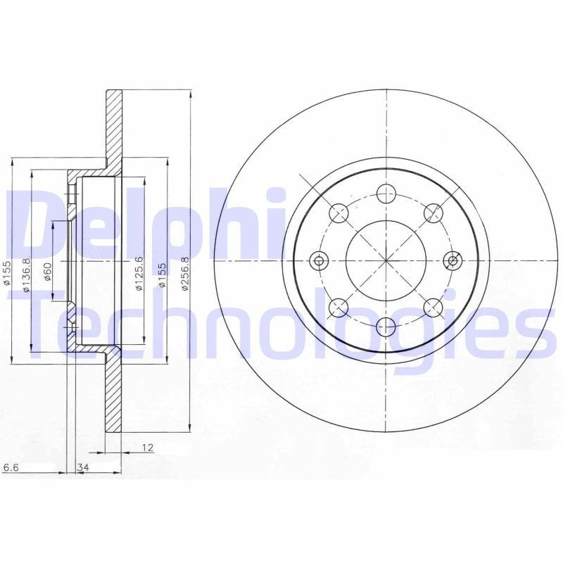 DELPHI Brake disc BG4155 DELPHI BG4155 Brake disc OPEL Admiral A 4.6 190 hp 1965