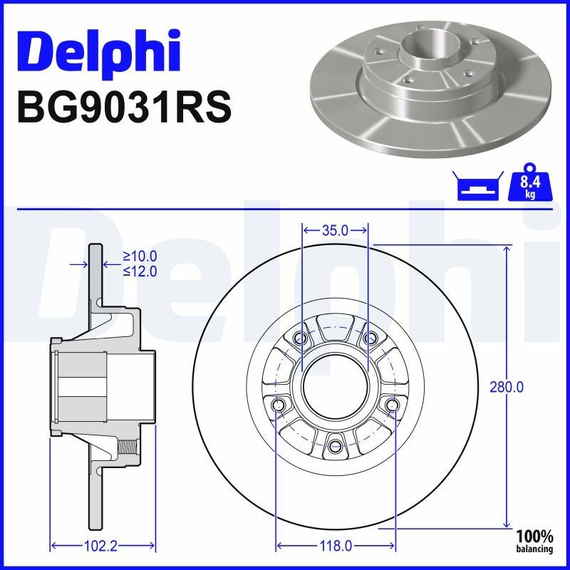 DELPHI Disque de frein BG9031RS BG9031RS Disque NISSAN PRIMASTAR DELPHI