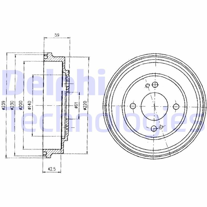 Tamburo freno DELPHI BF208 DELPHI BF208 Coppia tamburi freno anteriore e posteriore Honda ACCORD 2009