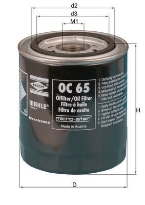 MAHLE Oljefilter OC 65 MAHLE OC65 Oljefilter Indica I (V1 / V2) pris