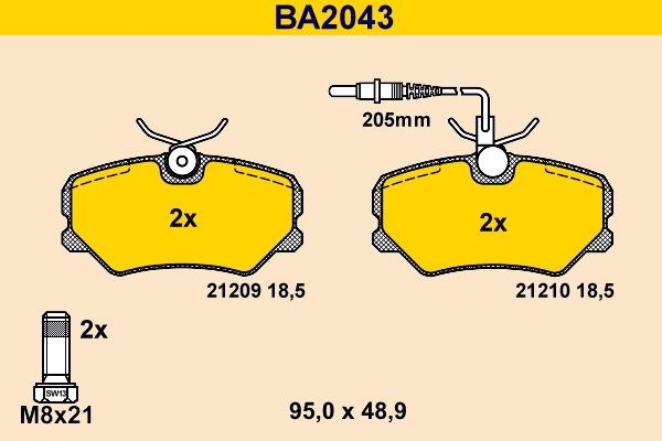 Barum Bromsbelägg BA2043 BA2043 Bromsbelägg Barum PEUGEOT 205