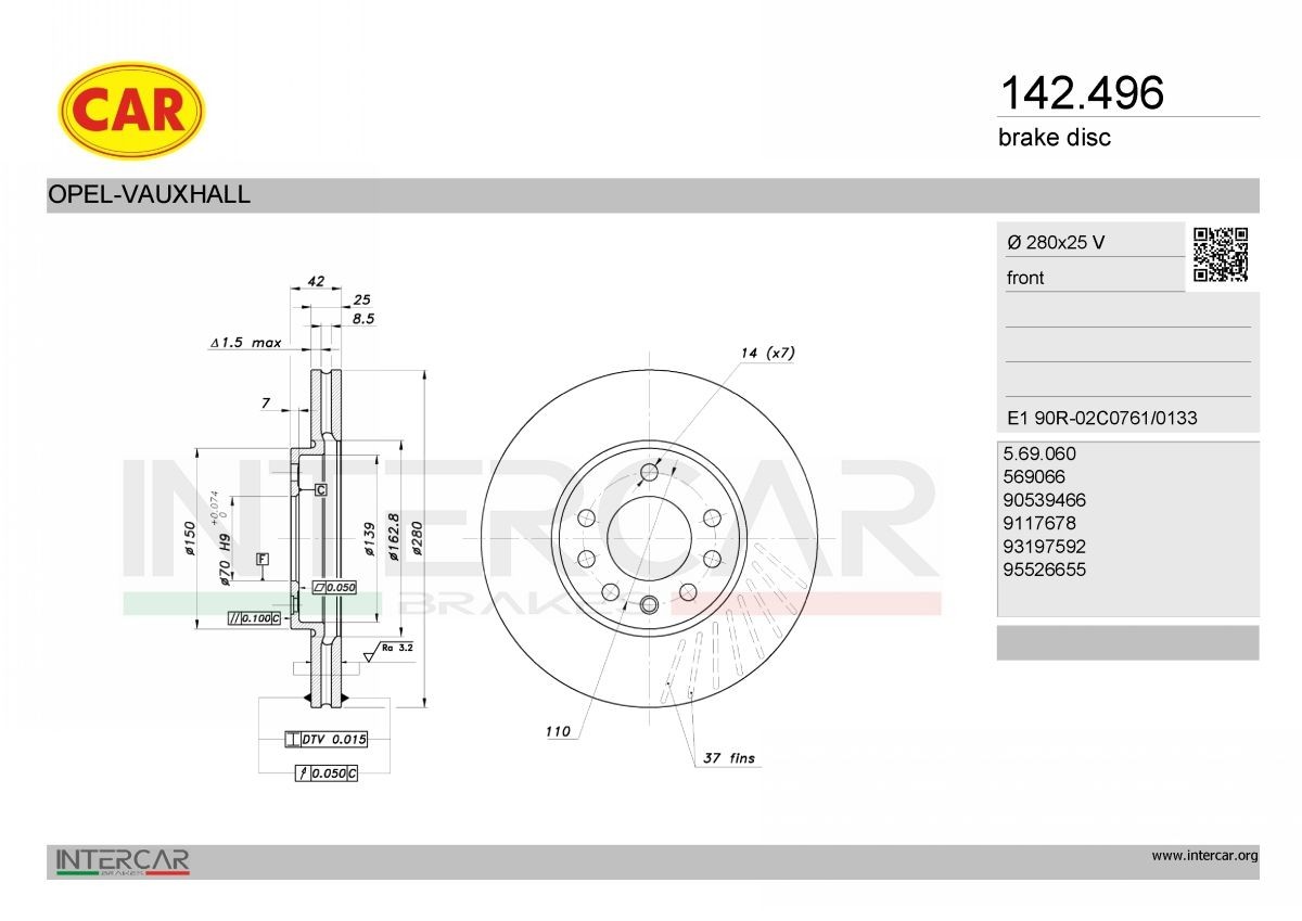 CAR Bremseskive 142.496 142.496 CAR Bremseskive Fiat billig