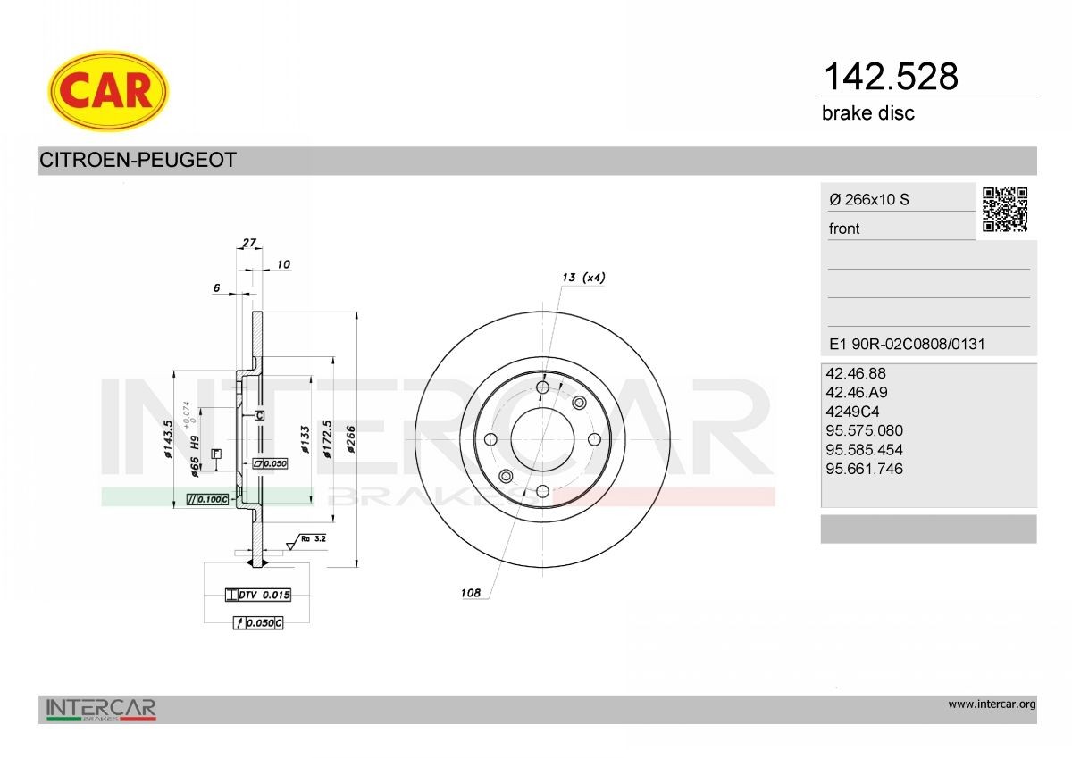 CAR Bremseskive 142.528 142.528 CAR Bremseskiver Fiat billig