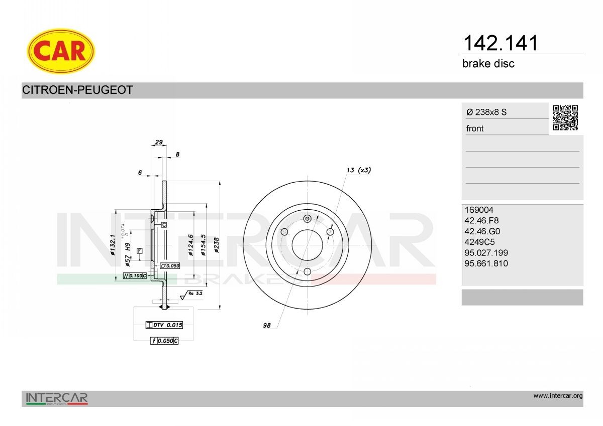 CAR Bremseskive 142.141 CAR Skiver FIAT 142.141