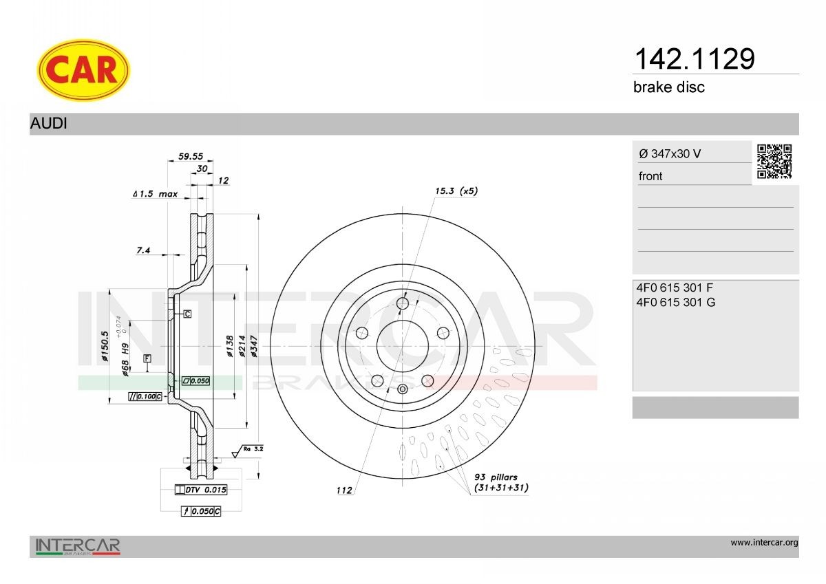 CAR Bremseskive 142.1129 CAR Bremseskive FIAT 142.1129