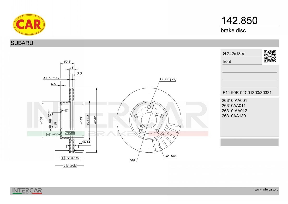 CAR Bremseskive 142.850 Skiver CAR Peugeot 206 142.850