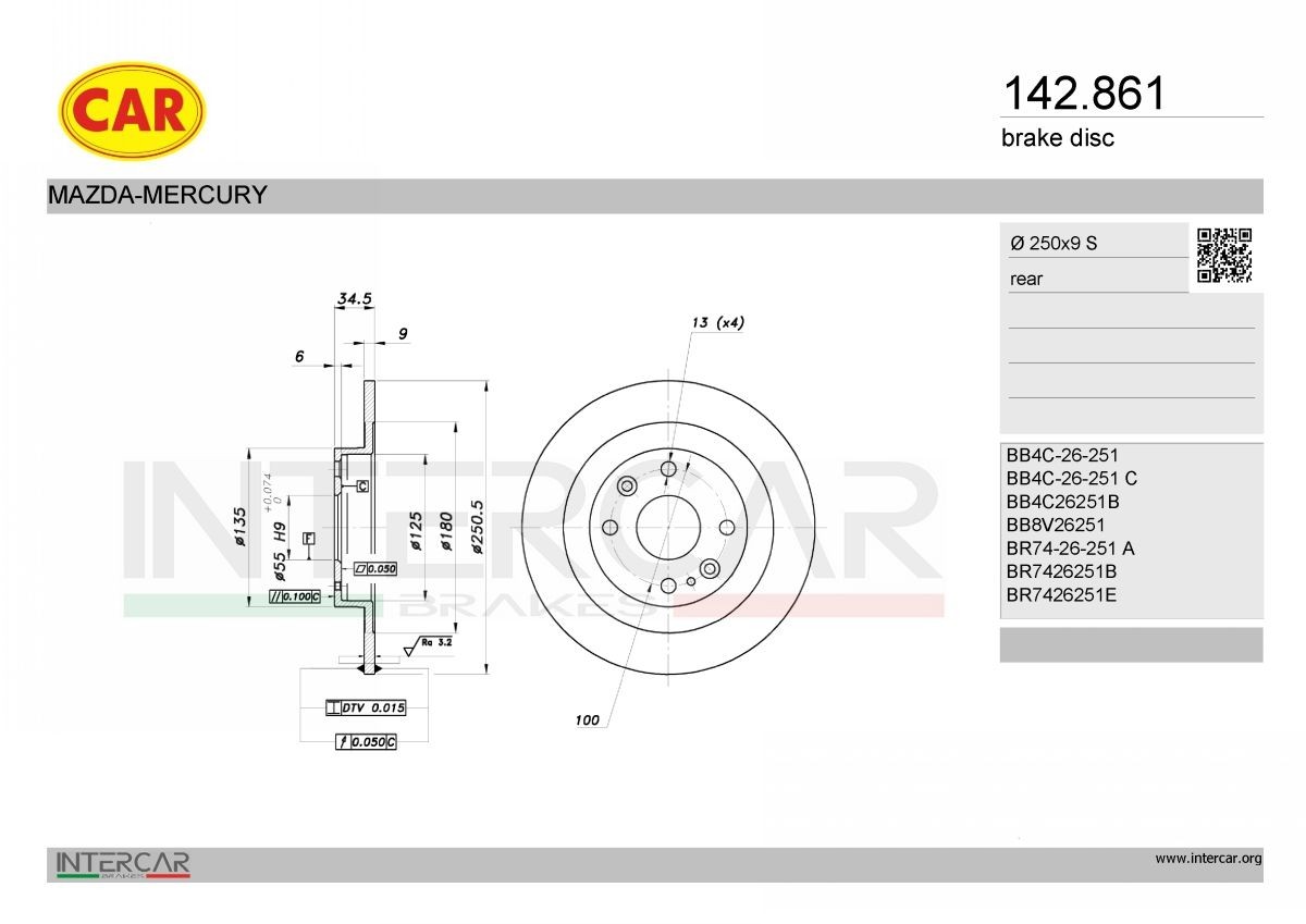 CAR Bremseskive 142.861 Bremseskiver FIAT CAR 142.861