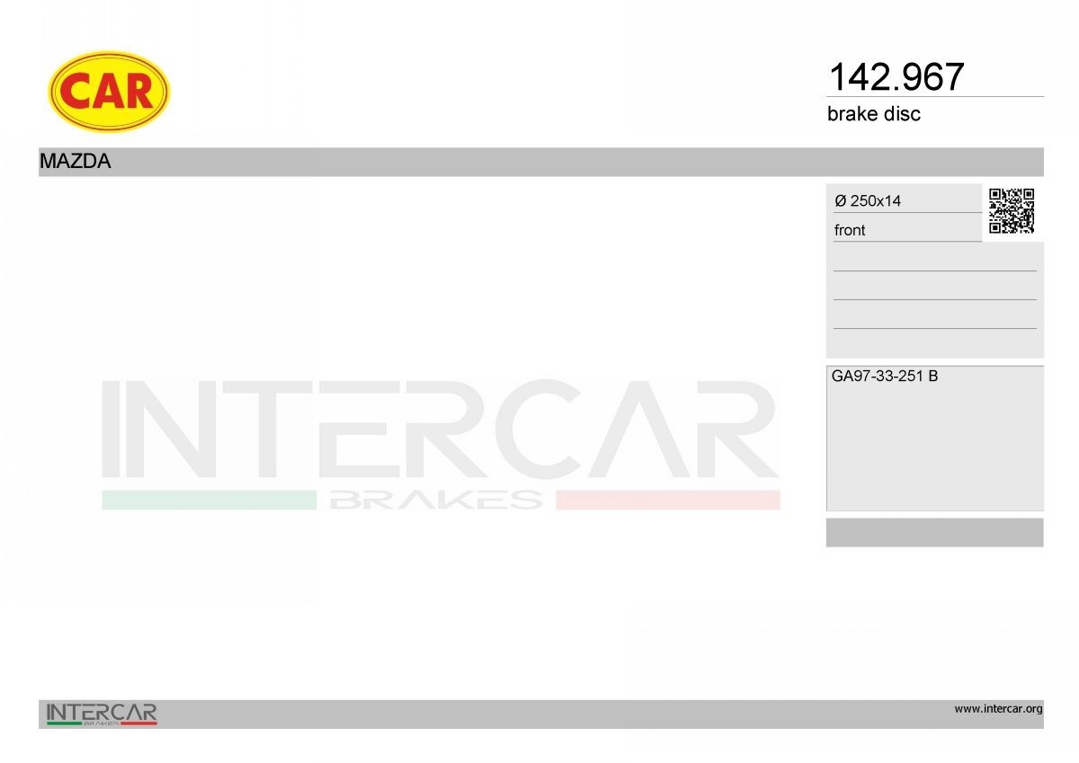 CAR Bremseskive 142.967 Bremseskive CAR Peugeot 206 142.967