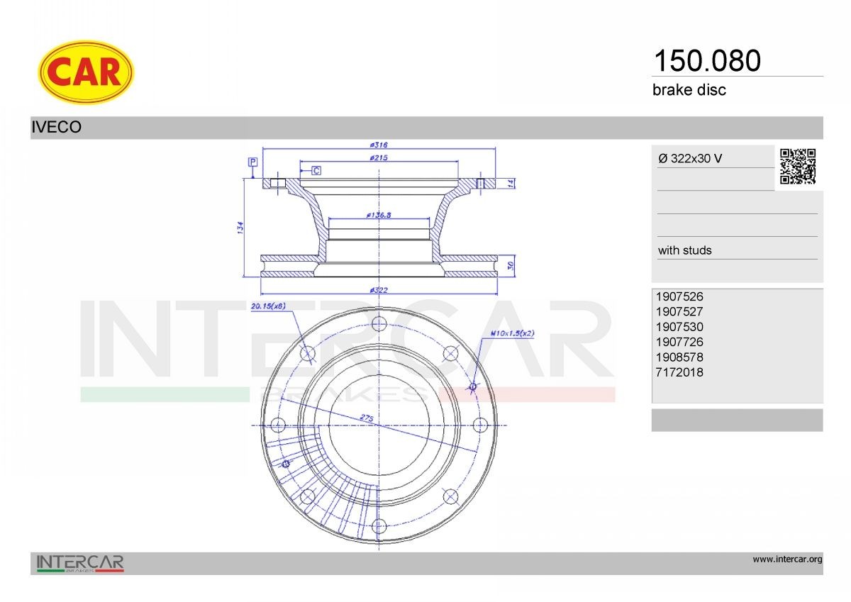 CAR Bremseskive 150.080 Skivebremser FIAT CAR 150.080
