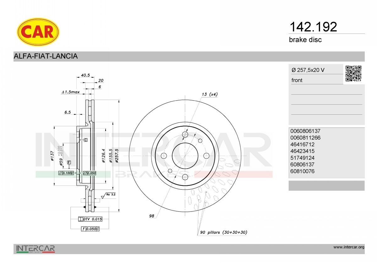 CAR Δισκόπλακα 142.192 Δίσκος φρένων CAR ALTEA 142.192 φθηνά