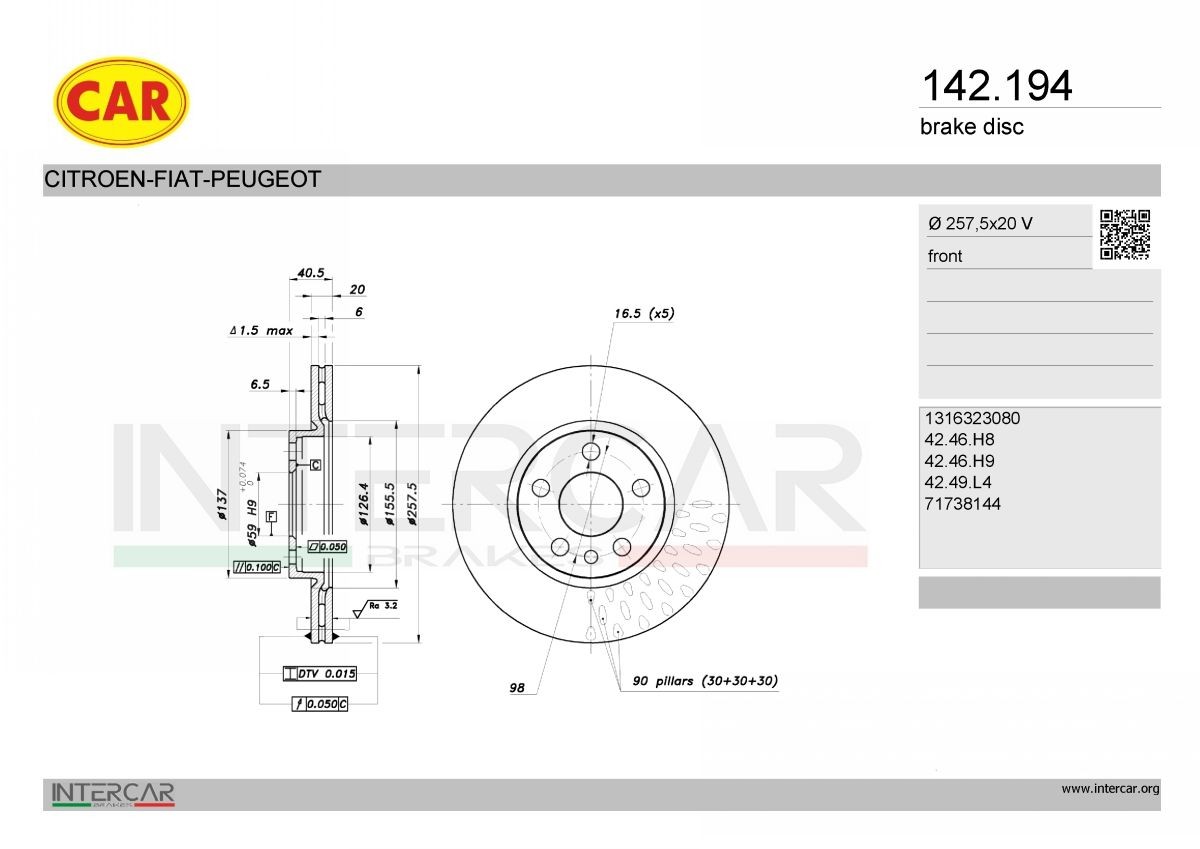 CAR Bremseskive 142.194 Bremseskiver CAR FIAT 142.194
