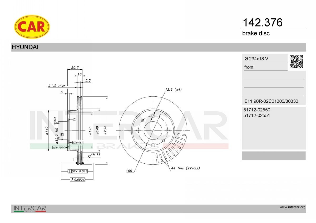 CAR Disque de frein 142.376 142.376 Disques de frein ALFA ROMEO 146 CAR