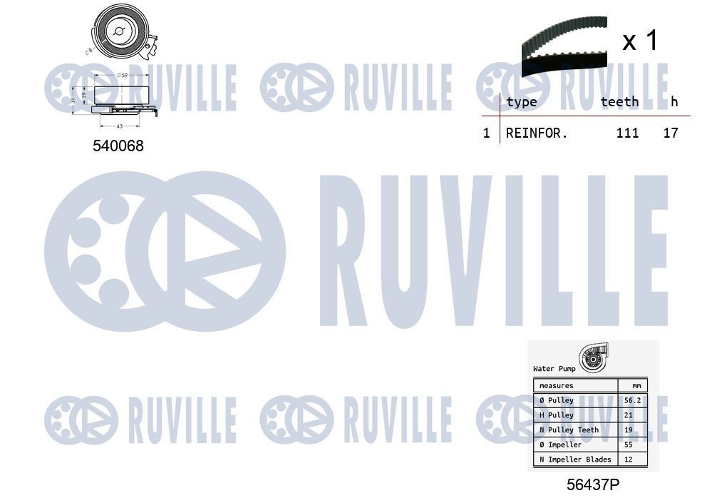 RUVILLE Σετ ιμάντα χρονισμού με αντλία νερού 56901701 RUVILLE Σετ ιμάντα χρονισμού με αντλία νερού TOYOTA 56901701