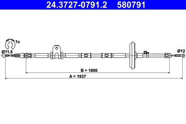 Handbromsvajer ATE 24.3727-0791.2 ATE 24.3727-0791.2 Bromswire OPEL INSIGNIA 2023