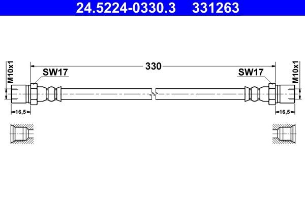 ATE Bromsslang 24.5224-0330.3 ATE 24.5224-0330.3 Bromsslang 412i bak och fram