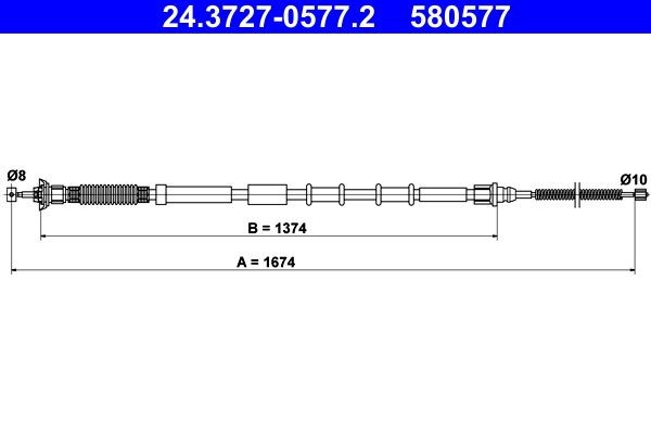 ATE Tautrekk, håndbremse 24.3727-0577.2 24.3727-0577.2 Bremsewire FIAT CROMA ATE