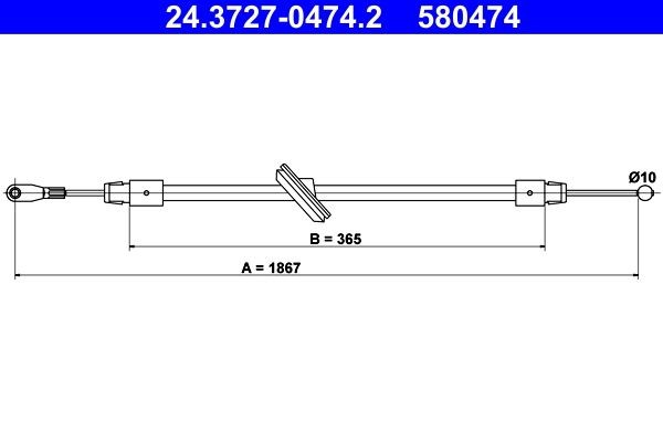 ATE Handremkabel 24.3727-0474.2 ATE 24.3727-0474.2 Handremkabel Sprinter 3-T Flatbed Vrachtwagen/Chassis (W906) originele prijs