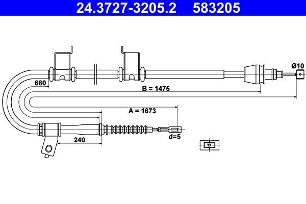 ATE Câble de frein à main 24.3727-3205.2 Tirette à câble frein de stationnement ATE RIO 24.3727-3205.2 pas cher