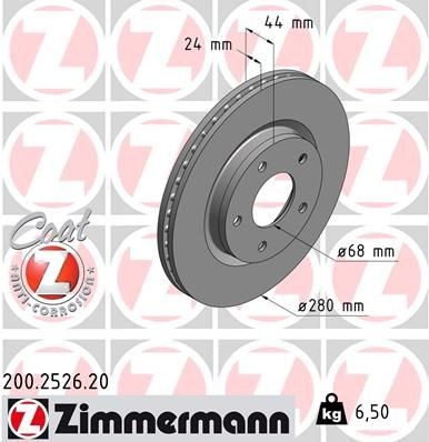 ZIMMERMANN Δισκόπλακα 200.2526.20 Δίσκοι φρένων ZIMMERMANN Nissan NV200 COAT Z 200.2526.20