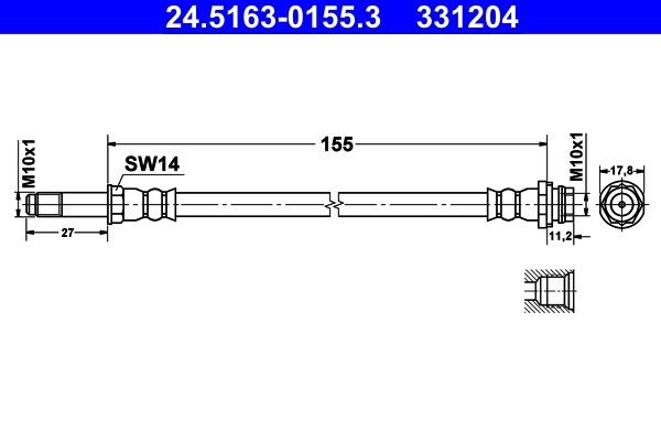 ATE Bromsslang 24.5163-0155.3 24.5163-0155.3 ATE bromsslangar FORD FOCUS