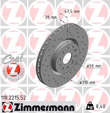 Bremseskive ZIMMERMANN 110.2215.52 ZIMMERMANN SPORT COAT Z 110.2215.52 Bremseskiver ALFA ROMEO 166 2004