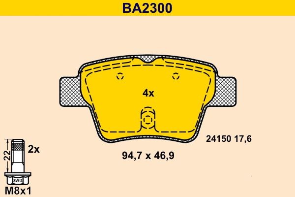 Barum Bromsbelägg BA2300 BA2300 Barum bromskloss Peugeot 205