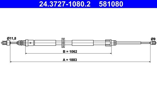 ATE Tautrekk, håndbremse 24.3727-1080.2 24.3727-1080.2 Bremsewire RENAULT CLIO ATE