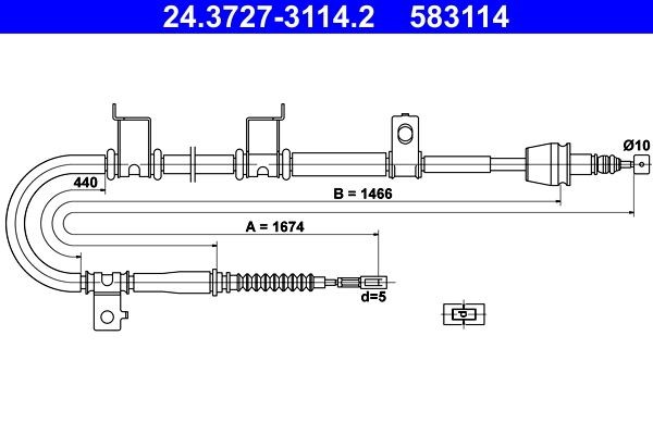 ATE Håndbremsekabel 24.3727-3114.2 Parkeringsbremse ATE Hyundai i10 24.3727-3114.2
