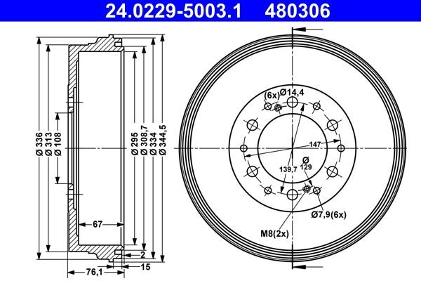 ATE Brake drum 24.0229-5003.1 ATE 24.0229-5003.1 genuine Proace City Van brake drums and pads price