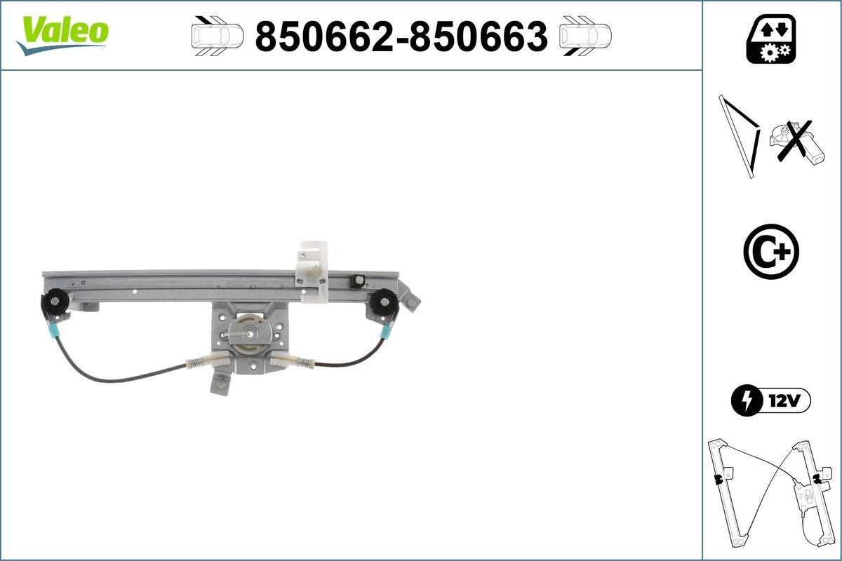 Raammechanisme VALEO 850662 VALEO 850662 Raammechaniek links voor en achter Renault GRAND SCÉNIC 2009