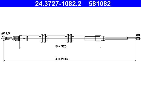 ATE Trose, Stāvbremžu sistēma 24.3727-1082.2 ATE 24.3727-1082.2 Trose, Stāvbremžu sistēma